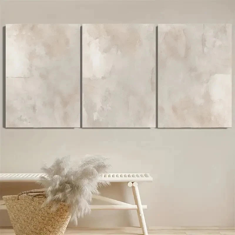 3pcs Beige WabiSabi, Neutral Color, Simple Minimal Metal Print Ready to Hang Art