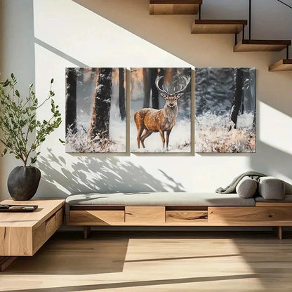 3pcs Winter Forest Deer Art Snowy Landscape Metal Print Ready to Hang Art