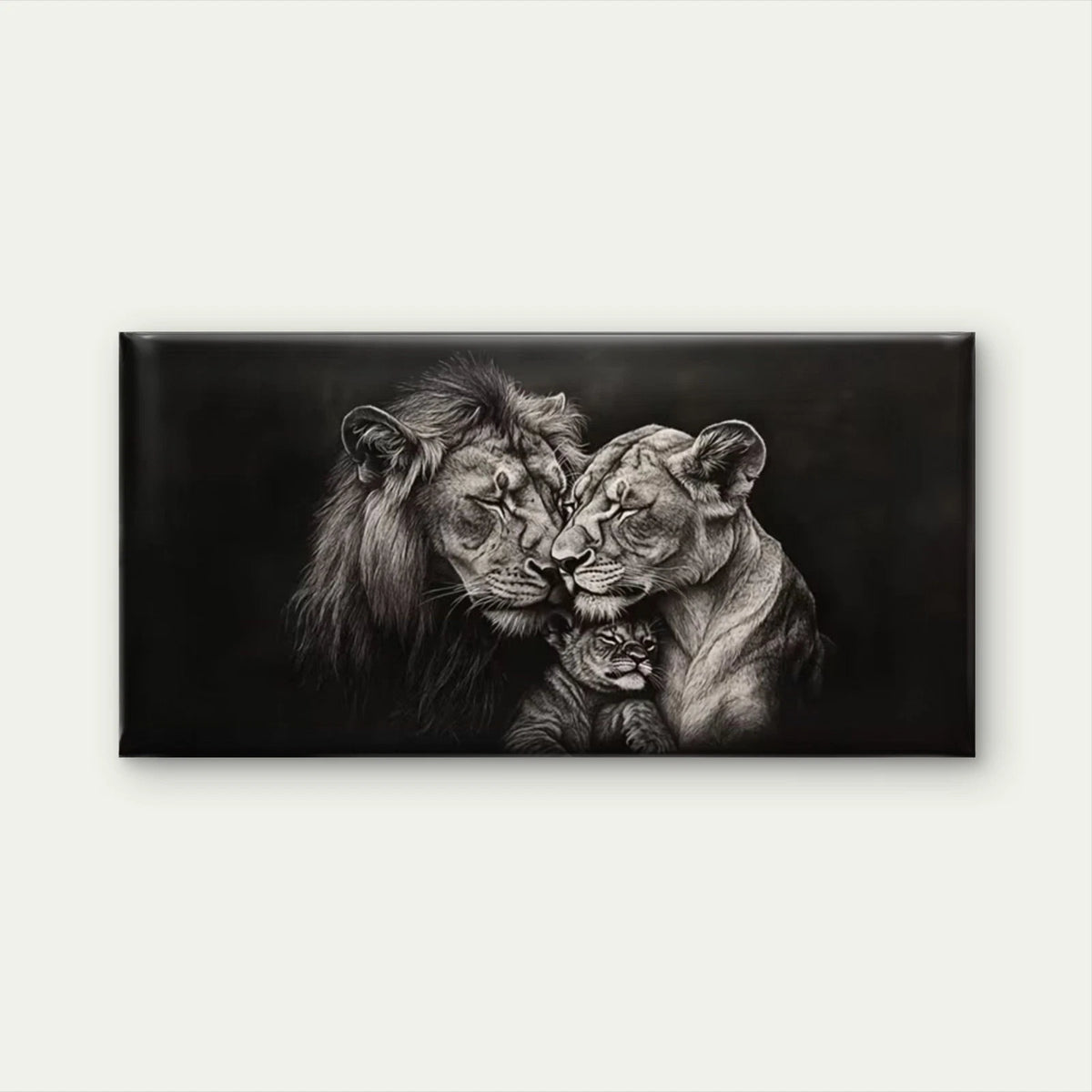 Black & White Lion Family Wall Art Canvas Office Home Room Framed 120x60cm