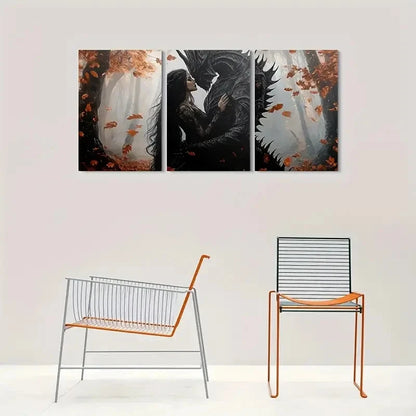 3pcs Fantasy Gothic Romance Autumn Leaves Metal Print Ready to Hang Art