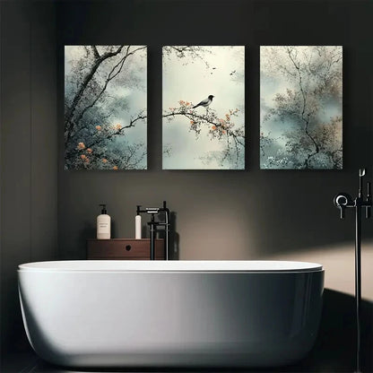 3pcs Modern Charming Bird & Branch Abstract Metal Print Ready to Hang Art