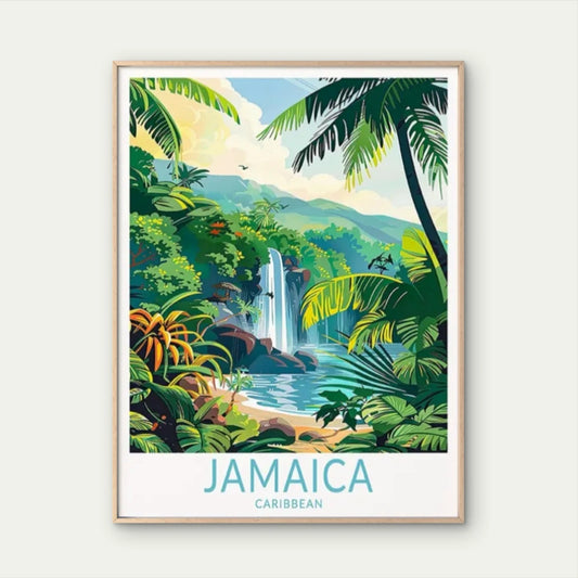 Vintage Jamaica Caribbean Tropical Turquoise Travel Poster Print Wall Art
