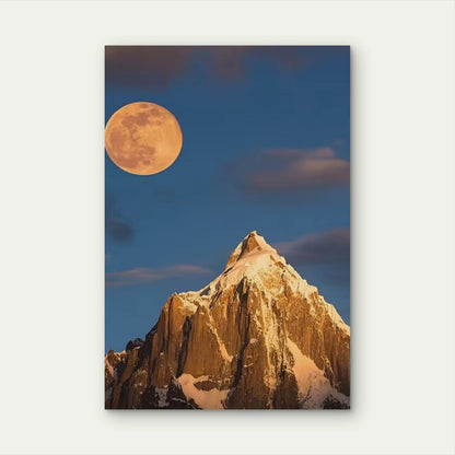 Full Moon over Snowy Peak Metal Print Ready to Hang