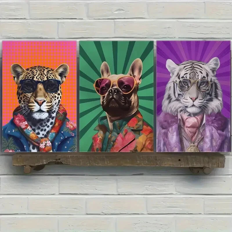 3pcs Animal Portrait Funky Print Modern Art Style Metal Print Ready to Hang