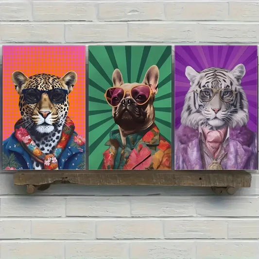 3pcs Animal Portrait Funky Print Modern Art Style Metal Print Ready to Hang