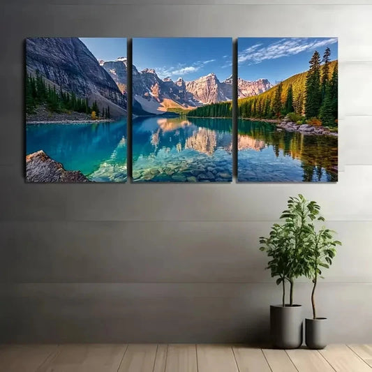 3pcs Moraine Lake Panorama Wall Painting Metal Print Ready to Hang Art