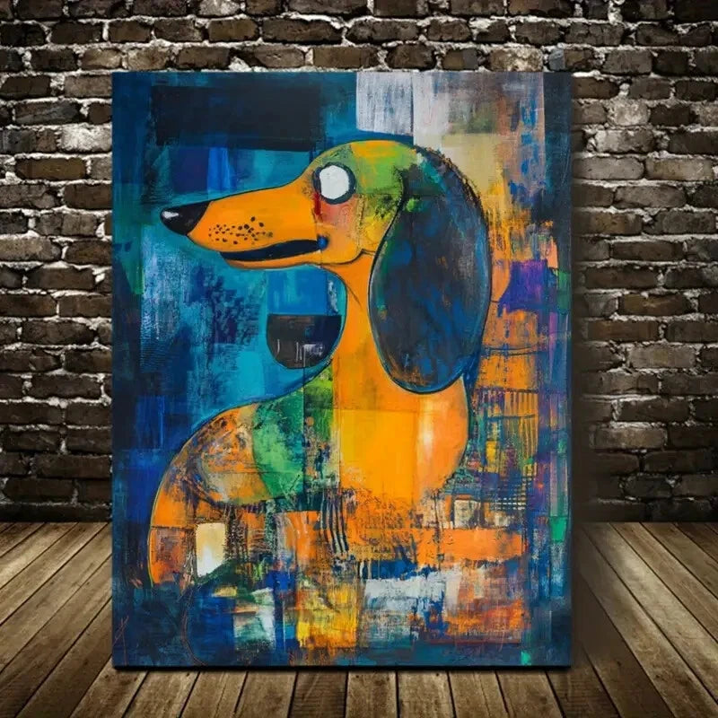 Beautiful Abstract Dachshund Dog Painting 40x60cm Metal Print Ready to Hang