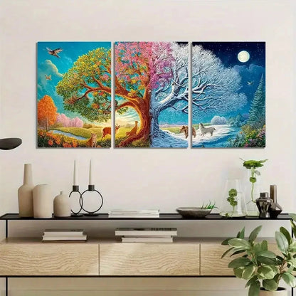 3pcs Tree of Life Depicting Seasons Of Life Metal Print Ready to Hang Art