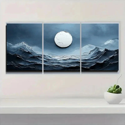 3pcs Blue & White Textured Minimalist Abstract Metal Print Ready to Hang Art