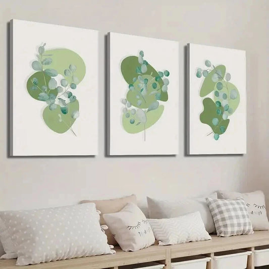 3pcs Abstract Geometric Shapes Botanical Leaves Wall Art Set Canvas Framed 40x60cm - High Quality Print 100% Australian Made Wall Canvas Ready to Hang