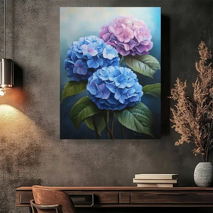 Beautiful Hydrangeas Bloom In Blue & Pink Painting 40x60cm Metal Print Ready to Hang
