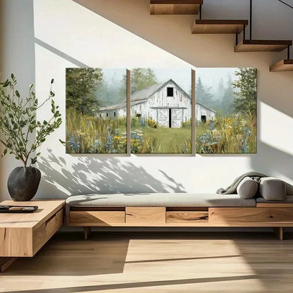 3pcs Wildflowers Farmhouse Scene White Barn Metal Print Ready to Hang Art