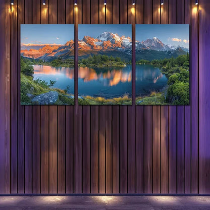 3pcs Mountain Lakeside Illustration Wall Art Set Canvas Framed 60x90cm - High Quality Print 100% Australian Made Wall Canvas Ready to Hang