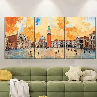 3pcs Venice Italy Travel Poster Orange Sky Metal Print Ready to Hang Art
