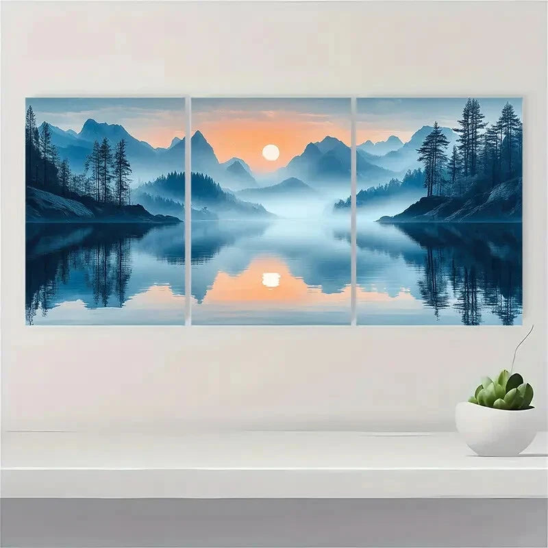 3pcs Serene Landscape with Snow-Capped Peaks Metal Print Ready to Hang Art