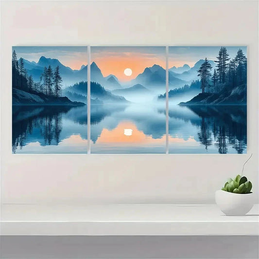 3pcs Serene Landscape with Snow-Capped Peaks Metal Print Ready to Hang Art