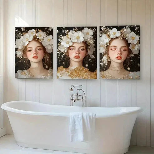 3pcs Woman in Floral Headpiece Dreamy Perfect Wall Art Set Canvas Unframed - High Quality Print 100% Australian Made Wall Canvas