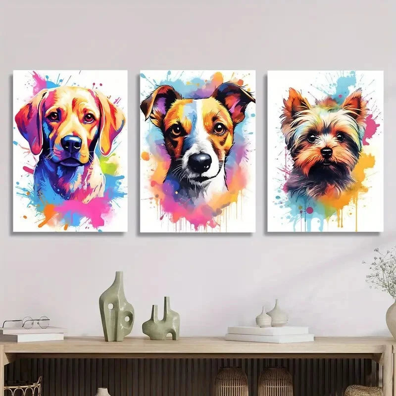 3pcs Watercolor dog head cute pet dog portrait, Metal Print Ready to Hang Art