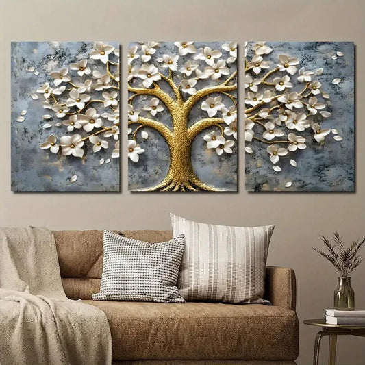 3pcs Elegant White Flower Tree Design Perfect Wall Art Set Canvas Framed 40x60cm - High Quality Print 100% Australian Made Wall Canvas Ready to Hang