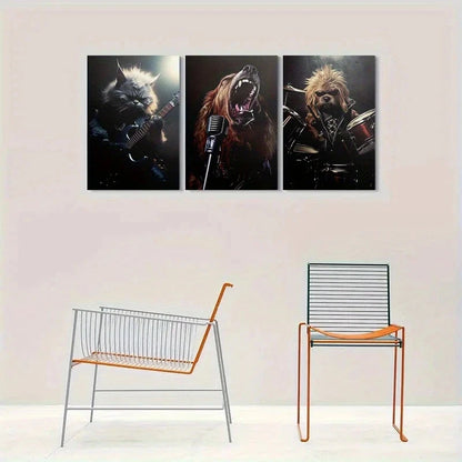 3pcs Rock Star Animal Band Painting Metal Print Ready to Hang Art