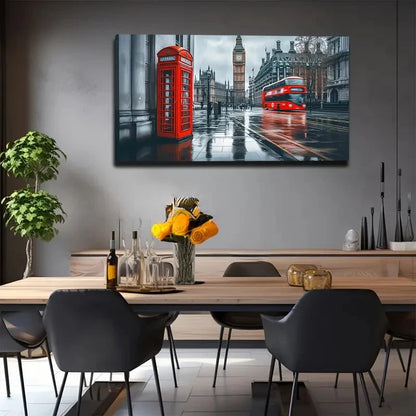 Vibrant Red Street Scene Wall Art Canvas Office Home Room Framed 120x60cm