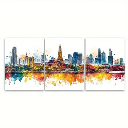 3pcs Bangkok Thailand Skyline Metal Print Ready to Hang Art