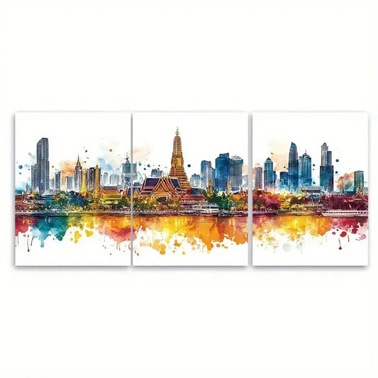 3pcs Bangkok Thailand Skyline Metal Print Ready to Hang Art
