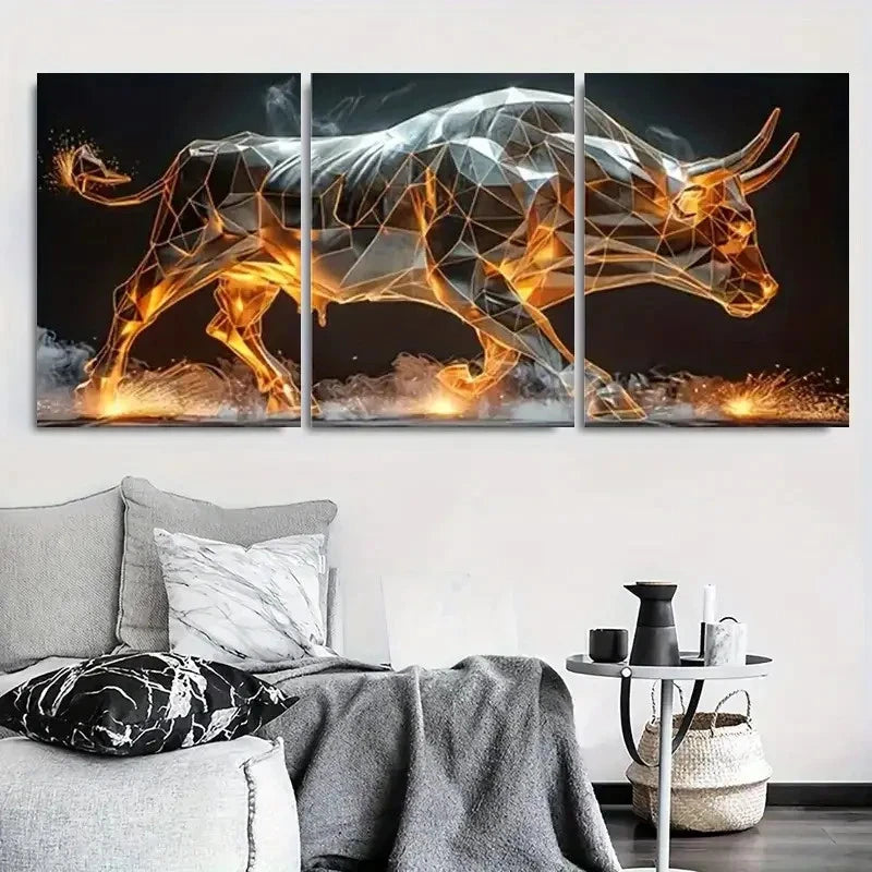 3pcs Abstract Bold Geometric Poly Bull Metal Print Ready to Hang Art