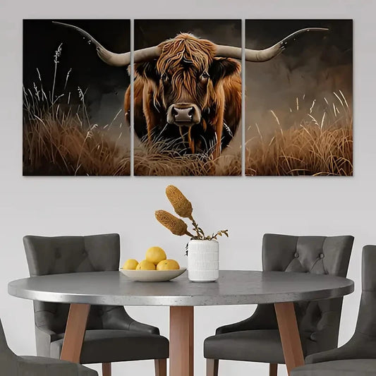 3pcs Rustic Highland Cattle Farm Animal Metal Print Ready to Hang Art