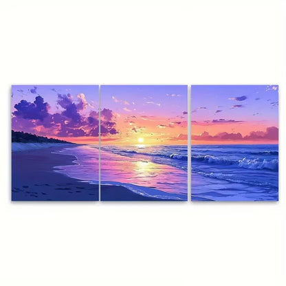 3pcs Tropical Beach Sunset Metal Print Ready to Hang Art