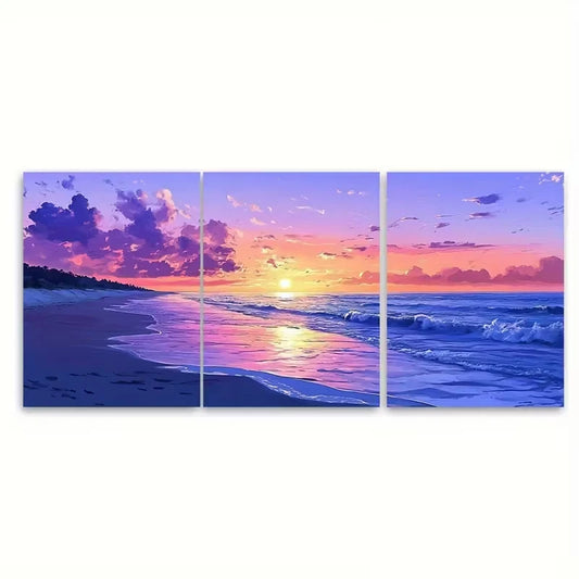 3pcs Tropical Beach Sunset Metal Print Ready to Hang Art