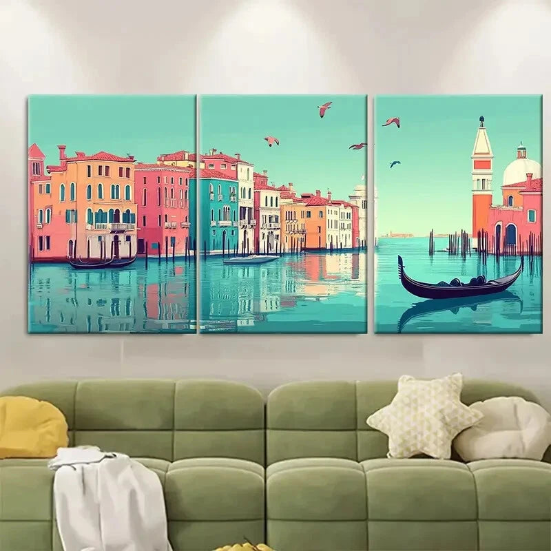 3pcs Venice Italy Artistic Blue Metal Print Ready to Hang Art