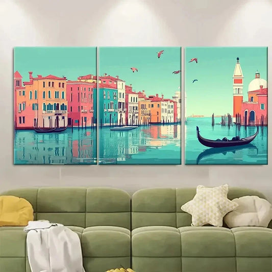 3pcs Venice Italy Artistic Blue Metal Print Ready to Hang Art