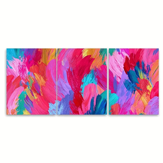 3pcs Vibrant Abstract Painting, Colorful Metal Print Ready to Hang Art