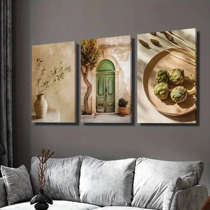 3pcs Italian Vintage Olive Tree & Vase Wall Art Set Canvas Framed 40x60cm - High Quality Print 100% Australian Made Wall Canvas Ready to Hang