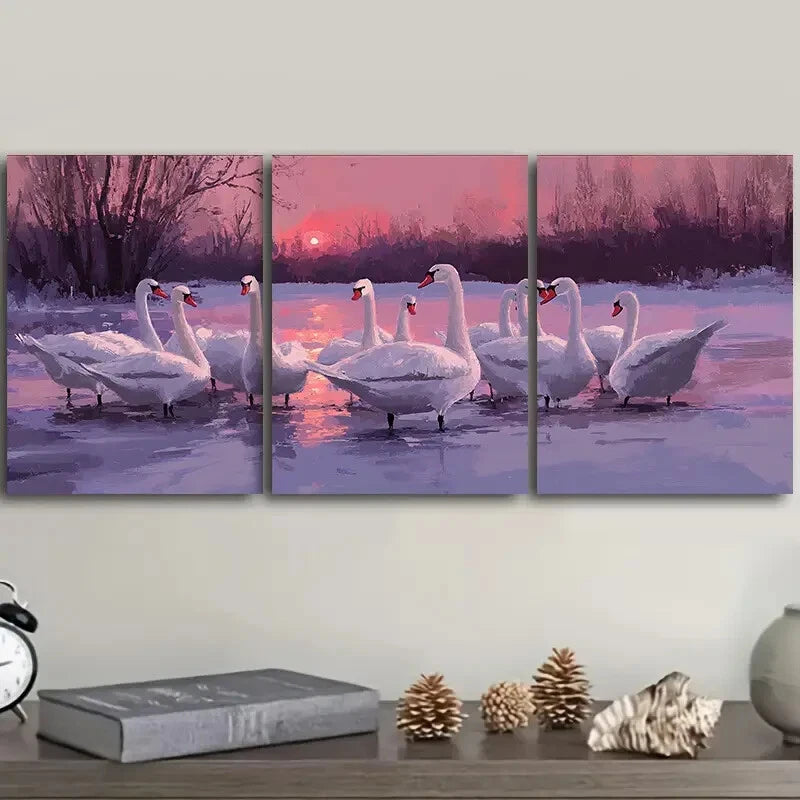 3pcs A flock of swans in a lake Wall Art Set Canvas Framed 40x60cm ...