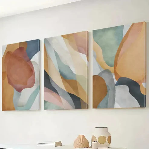 3pcs Brown, Green & Blue Abstract Wall Art Canvas Unframed - High Quality Print 100% Australian Made Wall Canvas