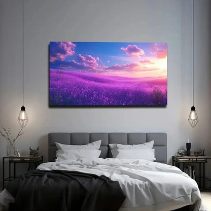 Vibrant Lavender Field Sunset Wall Art Canvas Office Home Room Framed ...