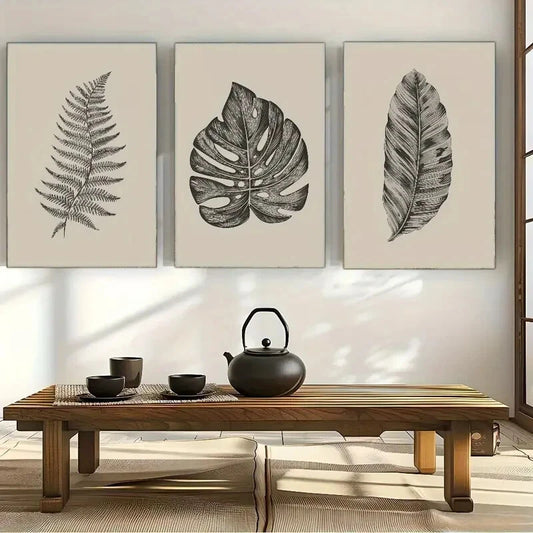 3pcs Botanical Art Leaves Poster Decorative Metal Print Ready to Hang Art