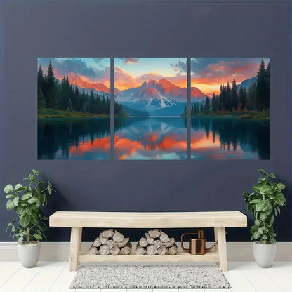 3pcs Sunset Mountain Landscape Lake Mountain Metal Print Ready to Hang Art