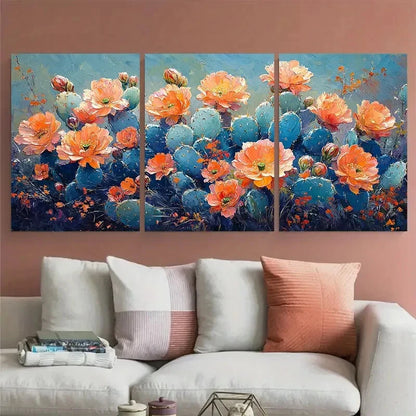 3pcs Cactus Flowers Impasto Illustration Metal Print Ready to Hang Art
