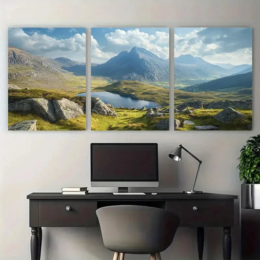 3pcs Snowdonia and Tryfan Stunning Wales Travel Wall Art Set Canvas Framed 40x60cm - High Quality Print 100% Australian Made Wall Canvas Ready to Hang