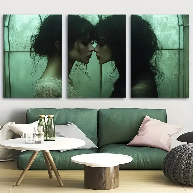 3pcs Elegant Victorian-Inspired Lace & Stained Metal Print Ready to Hang Art