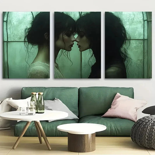 3pcs Elegant Victorian-Inspired Lace & Stained Metal Print Ready to Hang Art