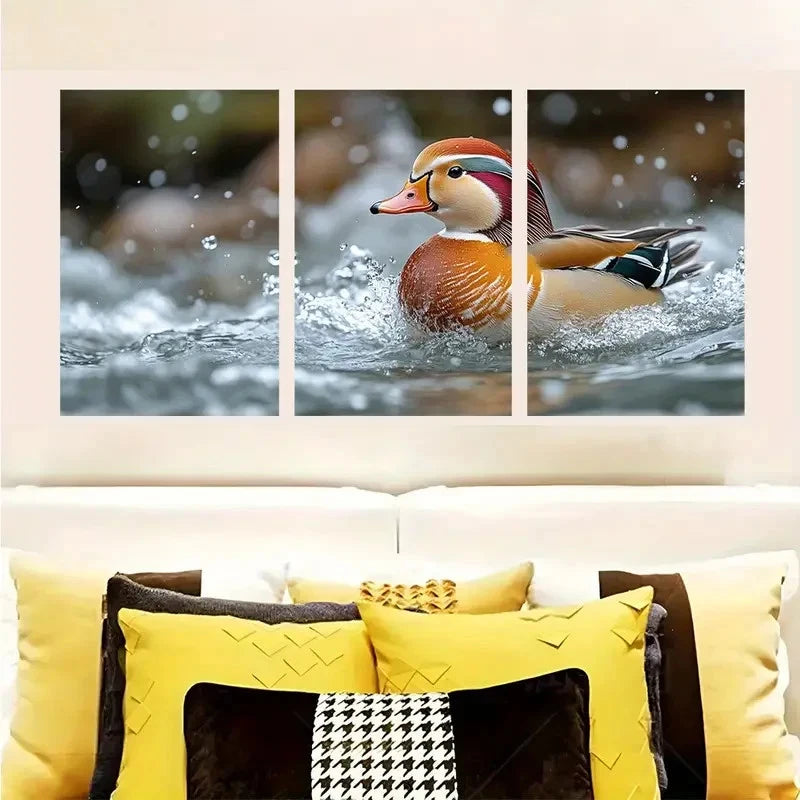 3pcs Mandarin Duck Bird Lovers Decor Wall Art Set Canvas Framed 60x90cm - High Quality Print 100% Australian Made Wall Canvas Ready to Hang