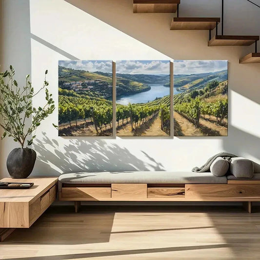 3pcs Vineyard River Valley Rolling Hills Rustic Metal Print Ready to Hang Art
