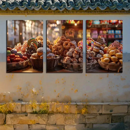 3pcs Colorful Candies and Desserts, Modern Design Metal Print Ready to Hang Art