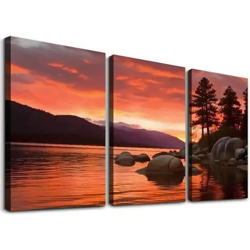 3pcs Elegant Sand Harbor Sunset Orton Canvas Unframed - High Quality Print 100% Australian Made Wall Canvas