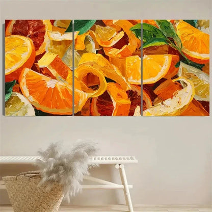 3pcs Orange Fruit Slices Bumblebee Juicy Print Wall Art Set Canvas Framed 50x70cm - High Quality Print 100% Australian Made Wall Canvas Ready to Hang