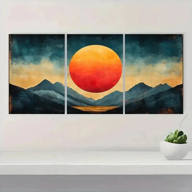 3pcs Geometric Sun Abstract Illustration Perfect Wall Art Set Canvas Framed 40x60cm - High Quality Print 100% Australian Made Wall Canvas Ready to Hang